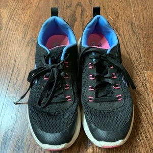 Girls Sketcher black,blue and pink shoe